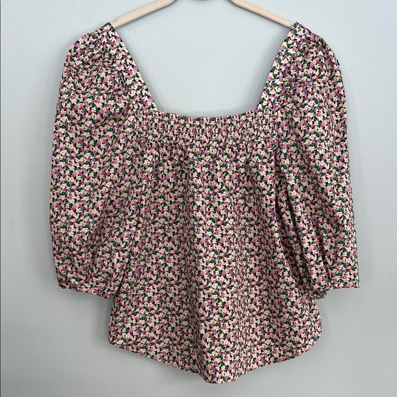 H&M Tops - New H&M Smocked Multicolor Floral Square Neckline 3/4 Puff Sleeve Blouse XS